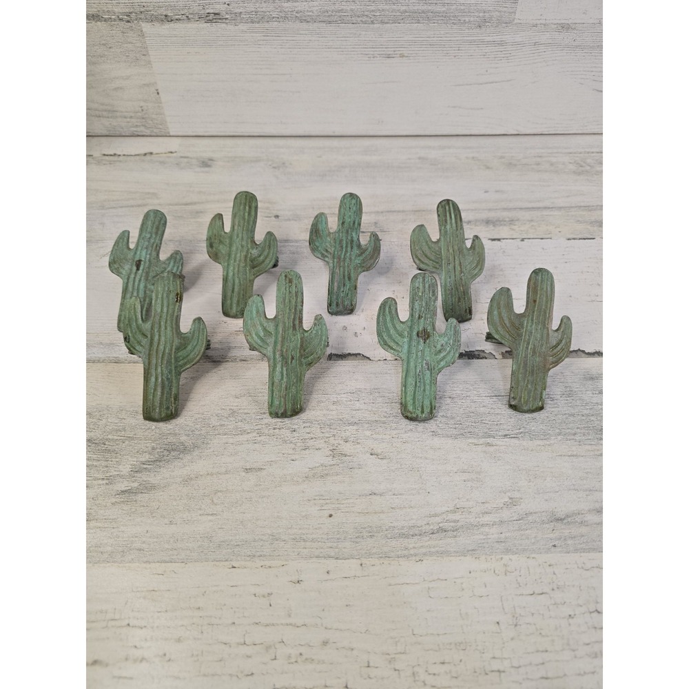 Set of 8 Rustic Metal Saguaro Cactus Napkin Rings Green Verdigris Patina Finish